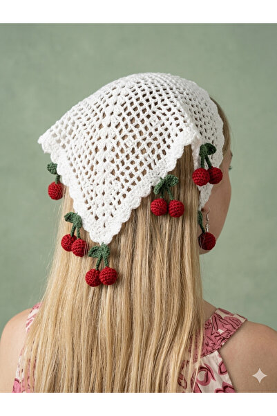 Kirazlı beyaz bandana