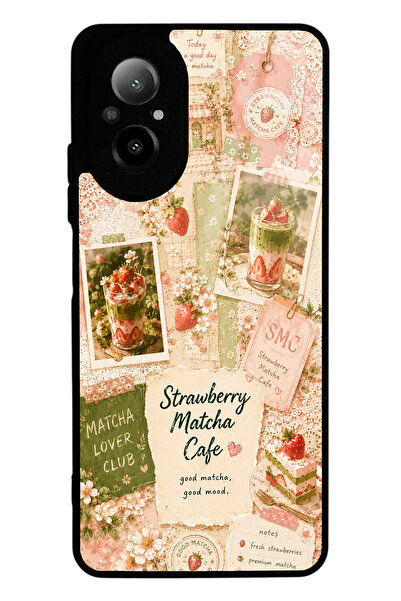 Spoyi Realme 12 Lite Strawberry Matcha Diary Tasarımlı Glossy Telefon Kılıfı