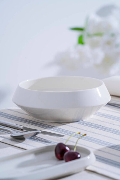 ACAR Jea-07387 Rumi White Porcelain 18 cm Round Bowl 4 Pieces