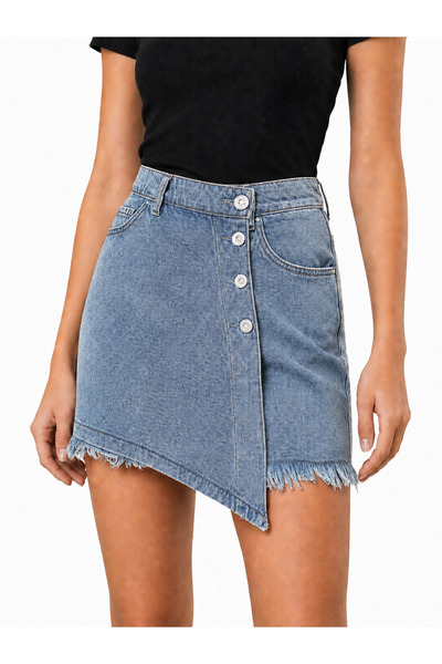 J&KSTORES Asimetrik Kesim Jean Denim Şort Etek