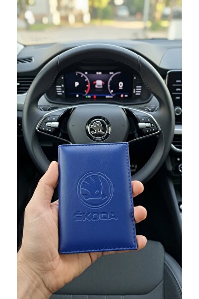 shop SKODA Logo Baskılı Deri Ruhsat Kılıfı