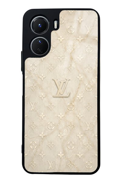 Spoyi غطاء هاتف لامع بتصميم LV باللون الذهبي الكريمي لهاتف Vivo Y16