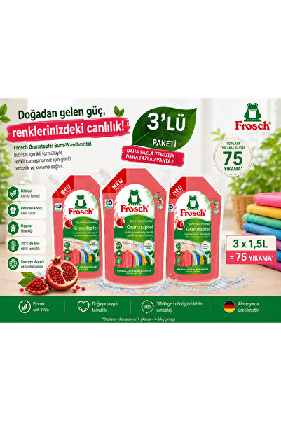 Frosch Granatapfel Nar Özlü Renkli Çamaşırlar İçin Sıvı Çamaşır Deterjanı 1,5...