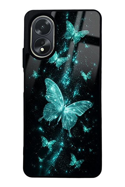 Spoyi Oppo A38 Turquoise Galaxy Butterfly Tasarımlı Glossy Telefon Kılıfı