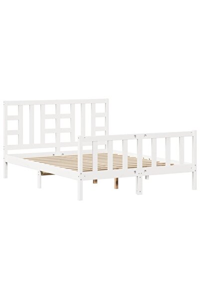 vidaxl Cadru de pat cu tăblie, alb, king size, lemn masiv