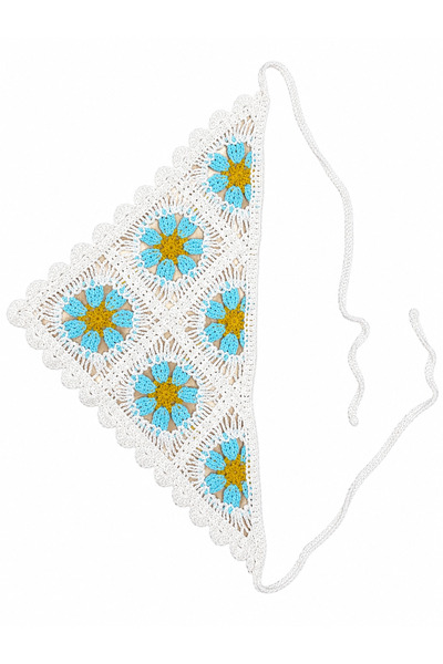 Sibel Günay Butik Bandană de păr triunghiulară tricotată manual cu motiv flor...