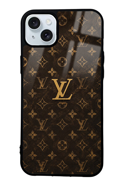 Spoyi iPhone 15 Plus Brown Gold LV Tasarımlı Glossy Telefon Kılıfı