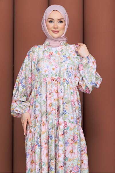 PAVENTİ Modal Dress Floral Pink