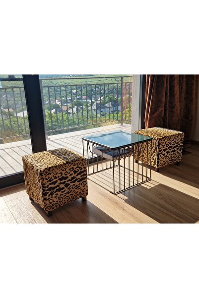 OEM Taburet imprimeu animal print leopard, din bumbac, ideal pentru living, d...