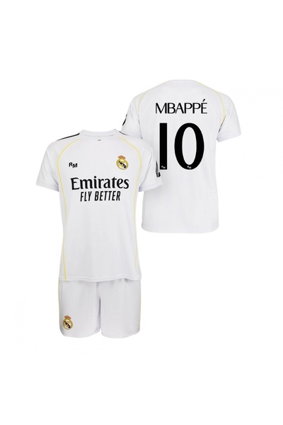 Real Madrid Set Echipament Sportiv Tricou si Pantaloni Scurti Junior Alb 152cm