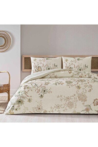 Taç Lenjerie de pat dublu Despina Ecru, TAC, bumbac ranforce, model floral