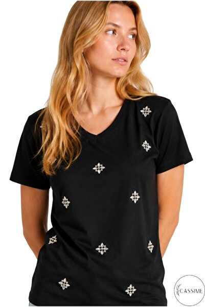 Cassime Women's Floral Stone Cotton T-Shirt