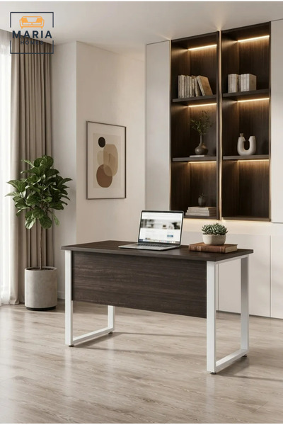 MARIA HOMES Modern Office Desk with Metal Frame – Executive Computer Workstat...