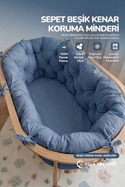 yasetex tasarım Cotton Fabric Basket Crib Edge Protection Cushion Indigo