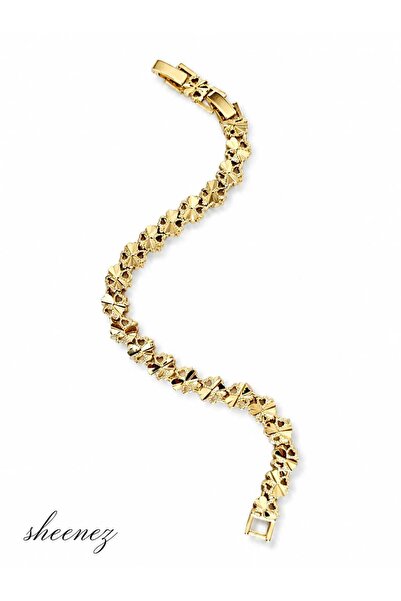 sheenez CM Yonca Detaylı Gold Çelik Kadın Bileklik(uzunluk 19.5 cm)