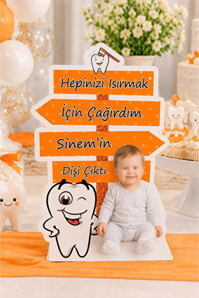 Parti Konsepti Kişiye Özel Diş Buğdayı Ayaklı Pano Turuncu Konsept – 30 cm