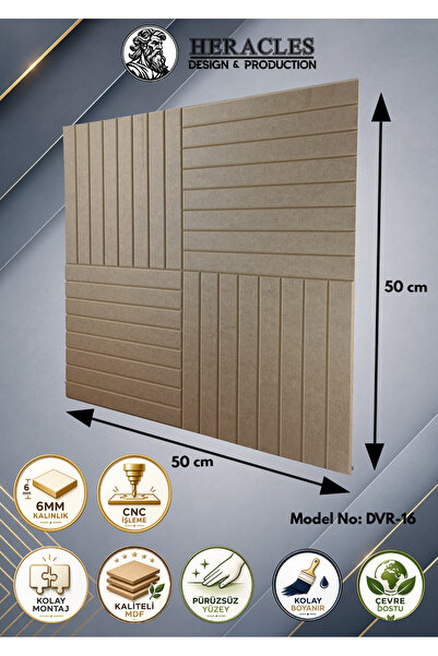 HRC Dizayn (DVR-16) 3D Görünümlü MDF Dekoratif Duvar Paneli 50x50 cm 6 mm CNC...