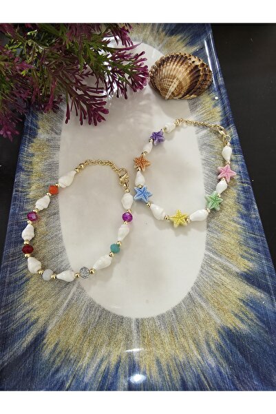 elbi bijuteri Starfish Double Bracelet with Crystals and Shells
