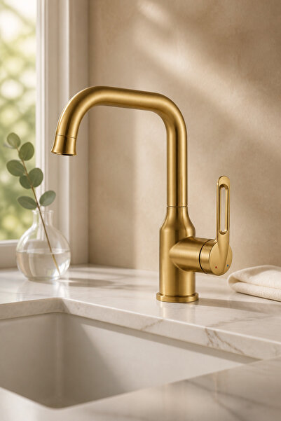 İSAOĞLU YAPI Matte Gold Sink Faucet High Model Valero Matte Gold Swivel Head ...