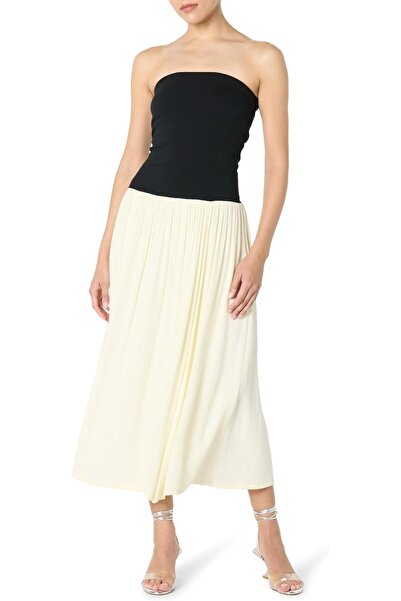The Drop Rochie maxi de damă Lillian, fără bretele, cu materiale combinate