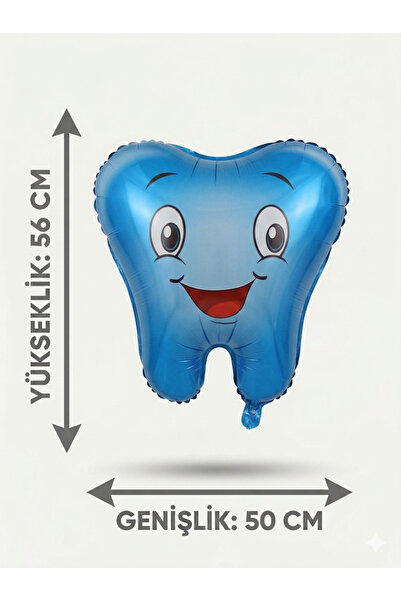 CAVAŞ sun hat Blue Foil Balloon with Tooth Figure 56X50 cm - First Tooth Whea...