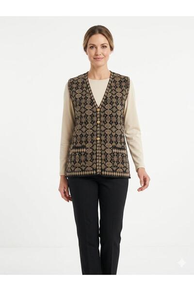 kahve lekesi Women's Authentic Patterned Buttoned Knitwear Vest with Pockets ...