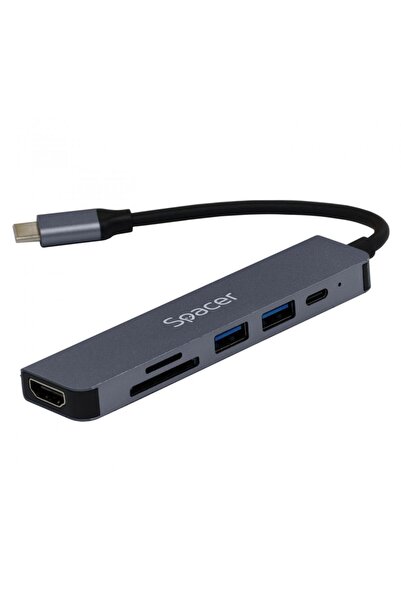 Spacer Stație de andocare USB-C 6-în-1, HDMI 4K, PD 87W, SD/MicroSD, Gri alum...