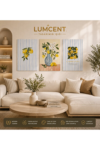 Lumcent Limon Temalı 3 Parça MDF Duvar Tablosu – Modern Mutfak ve Salon Dekor...