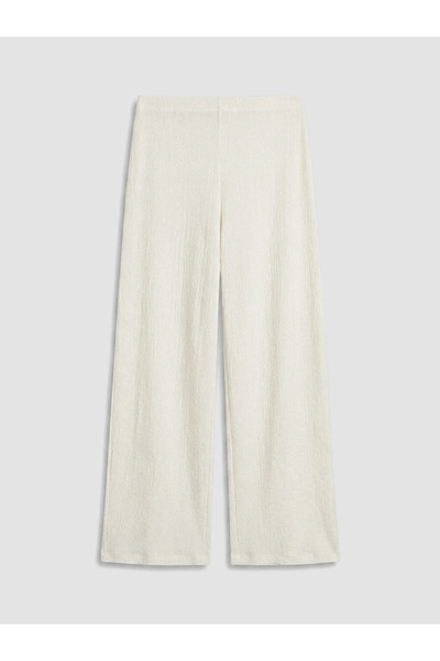 LC Waikiki Ecru Textured Women's Trousers with Elastic Waist