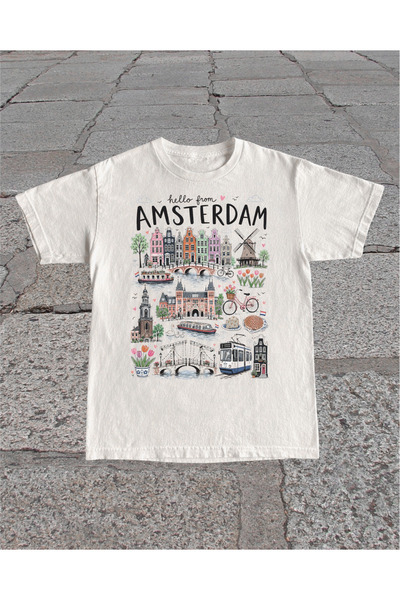 Grafftee Clothing تي شيرت أمستردام مطبوع للجنسين مقاس كبير