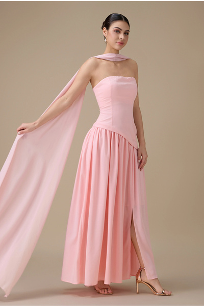 mivora Pink Long Dress with Chiffon Shawl