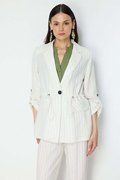 Ekol Elastic Waist Striped Linen Jacket