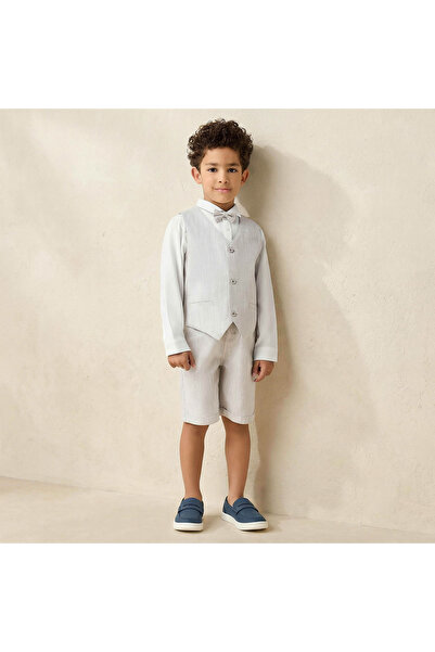 Juniors Collared Long Sleeves Shirt and Shorts with Waistcoat and Bow Tie