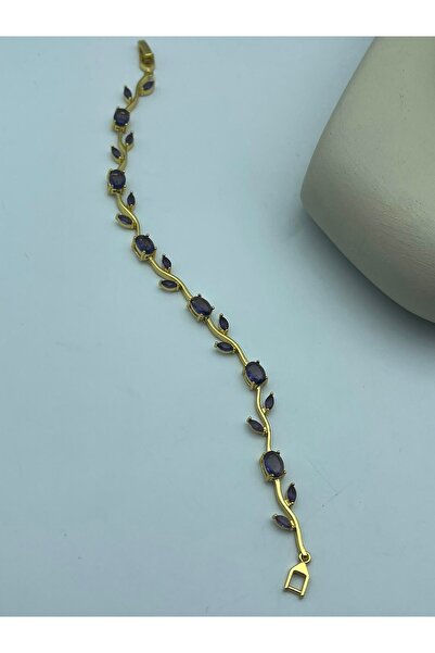 BİJU YILMAZ Gold Color Amethyst Stone Ivy Bracelet - 26Blks05