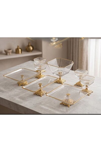 ASSA BAZAAR Gold Footed Glass Presentation Set, Dessert, Turkish Delight and ...