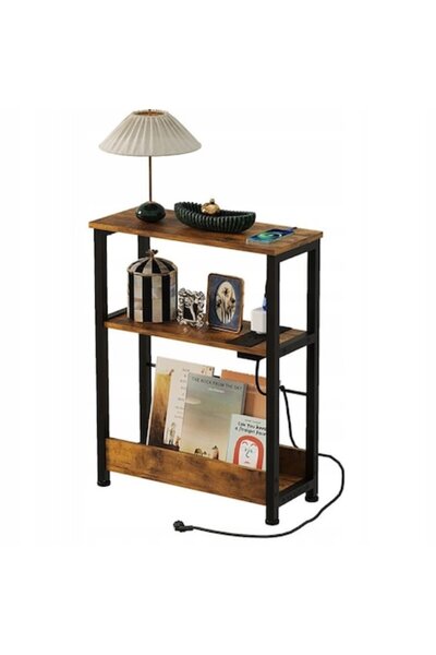 Muvu Etajeră de living cu bibliotecă, port USB, maro, stil loft, dulap spațios
