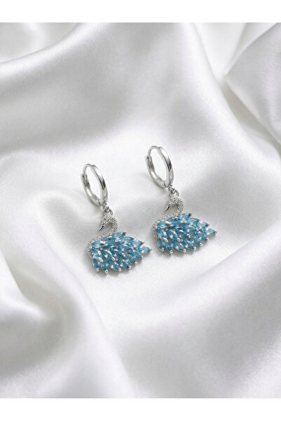 Evorya Women's Steel Zircon Stone Swan Earrings Blue