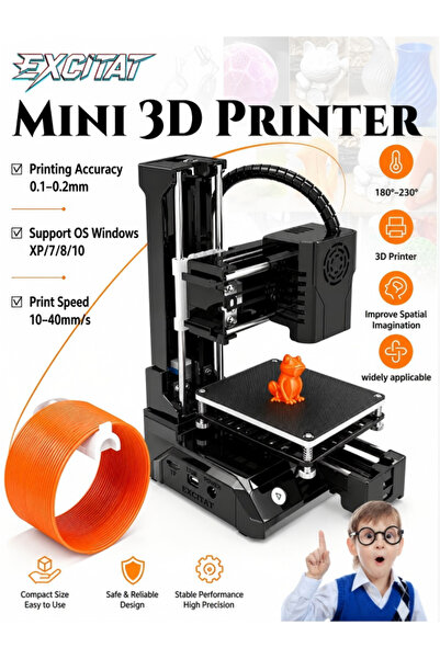 Excitat Imprimanta 3D Mini, Excitat®, K9, 30W, Dimensiune Printare 100x100x10...