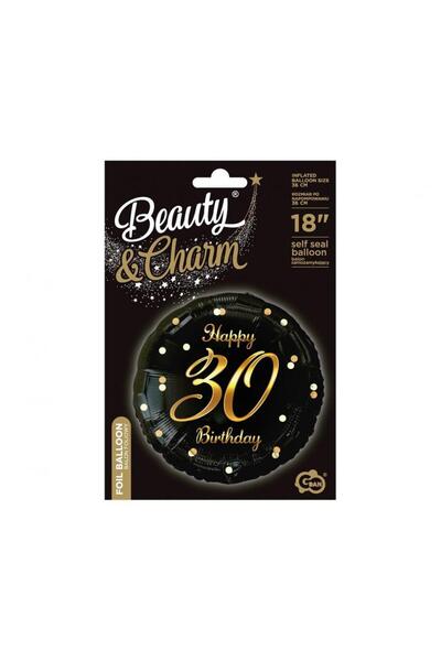 Godan Folie Balon B&C Happy 30 Birthday negru, imprimare aurie 18