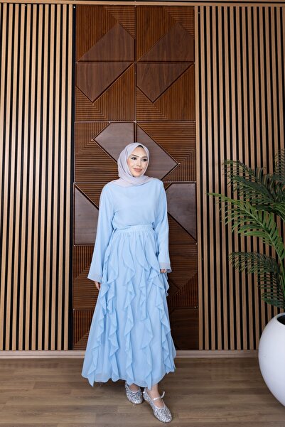 MVK MAVEKA COLLECTİON Ruffle Detailed Lined Chiffon Skirt Set