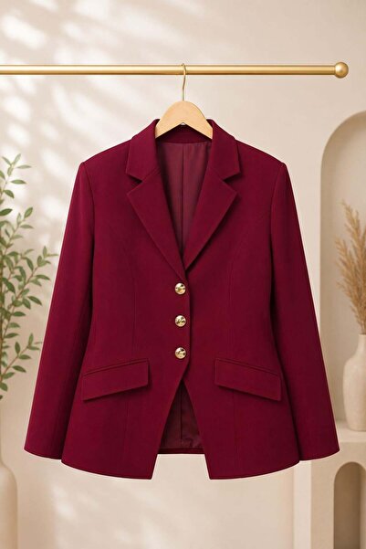 Raneel Kazançlı Alışveriş Women's Gold Buttoned Asymmetrical Cut Blazer Jacket