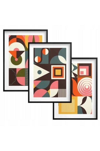 Naklejkomania Set tablouri cu rame Naklejkomania, geometrie abstracta, 3 buca...