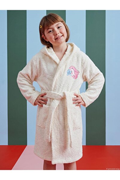 Civil Girls Dolphin Embroidered Bathrobe for 6-9 Years Old - Off-White