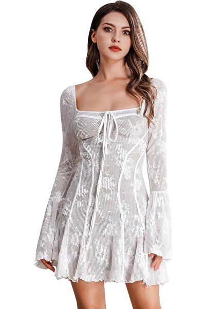 OEM Rochie de Cocktail Gothic din Dantelă Mini A-Line Albă Confortabilă de Va...