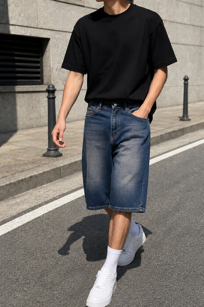 GRİİ WEAR Urban Fit Denim Capri Shorts