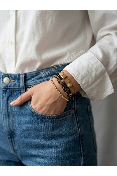 Jivva's Collection Trendy Multi-Layered Black-Gold Tone Women's Bracelet. Spe...