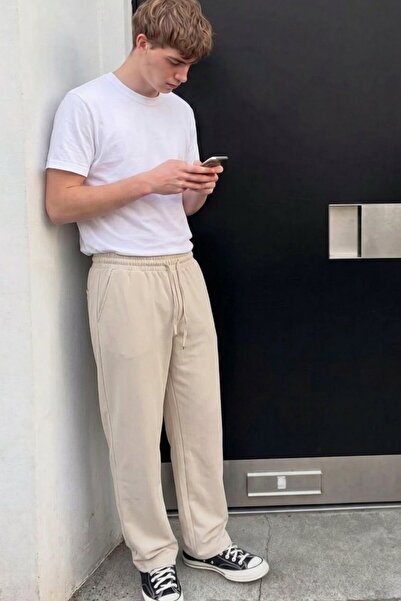 comstar Men's Comfort Fit Wide Leg Cream Baggy Pants