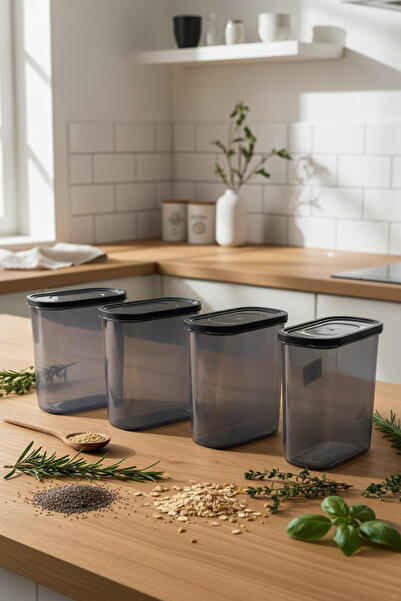 YAZICI Set of 4 2 Liter Food Storage Containers with Lids |   Pulses, Pasta, ...