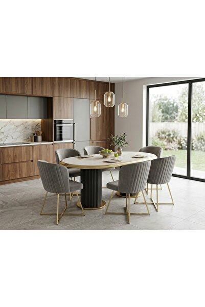 ÜNALMIŞ SALON MASASI YEMEK ODASI TAKIMI 95X185 6 KİŞİLİK SANDALYE YEMEK MASA ...