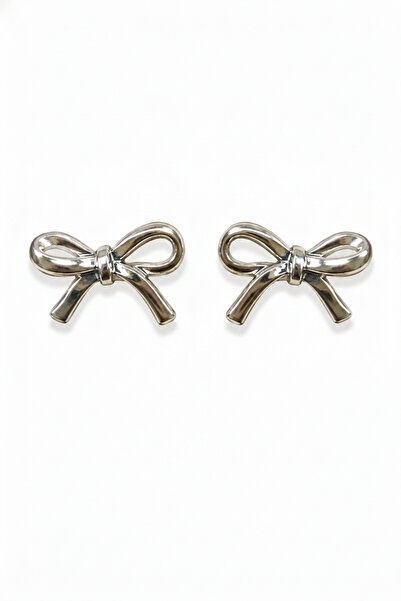 Jack Ferrero Pair of Bowknot Design Glossy Silver Color Steel Earrings Women'...